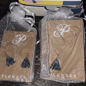 Plunder Blue Ice Earrings and Necklace Blue and Gold Set